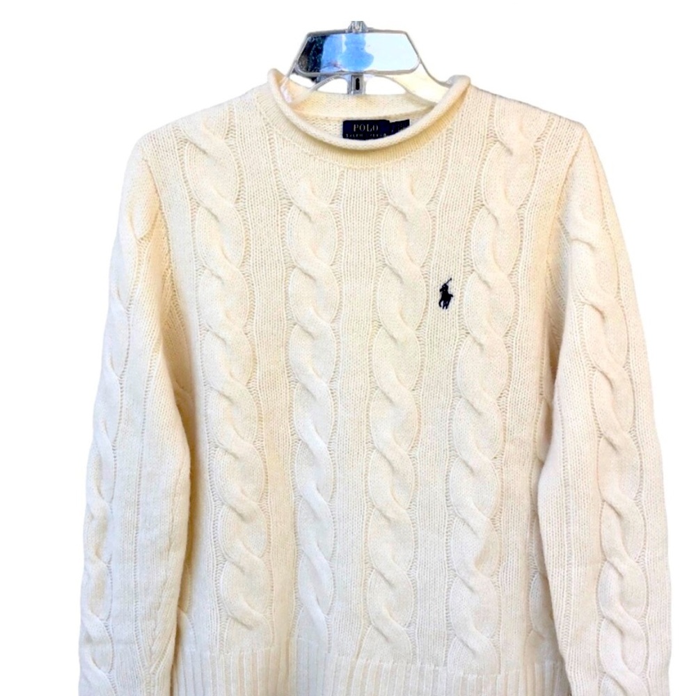 Polo Ralph Lauren Wool Cashmere Cream Cable Knit Crew Neck Sweater Women’s S